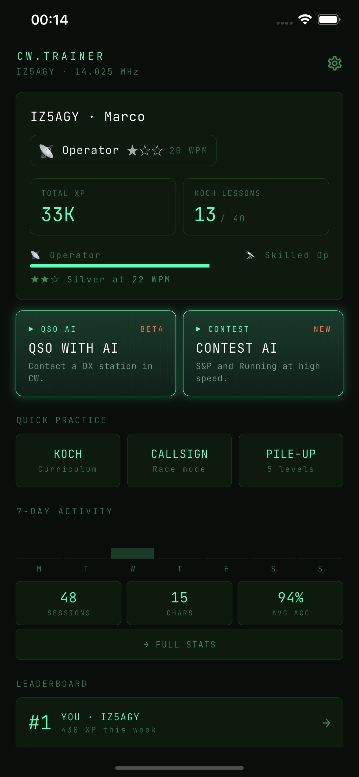 CW Trainer — Dashboard